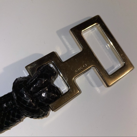 Gucci Black Python Snake Leather Gold Tie Belt - Picture 11 of 17